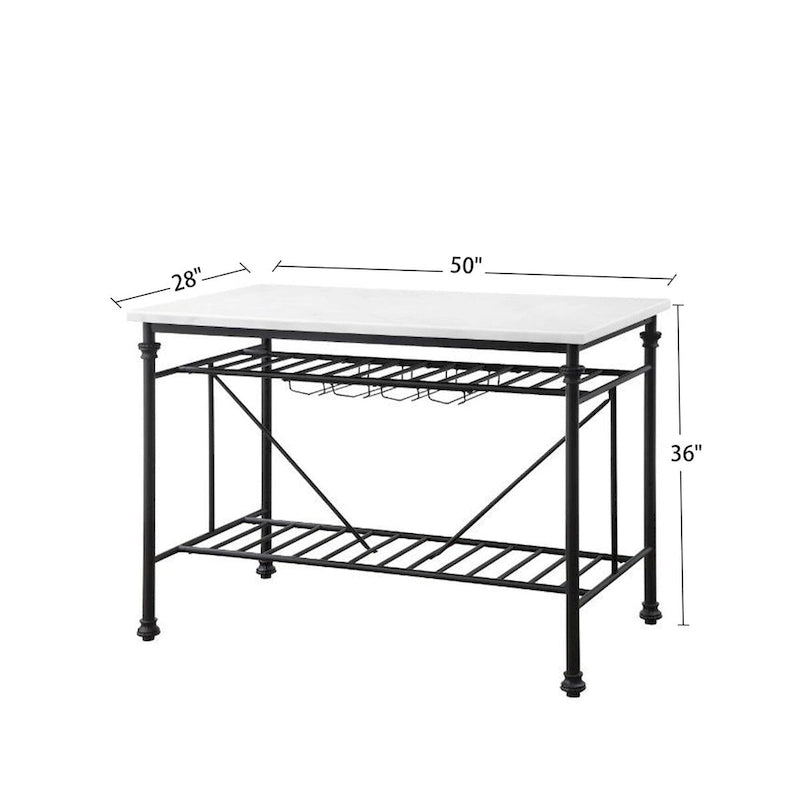 Marble Top Kitchen Island with Wine Glass Storage
