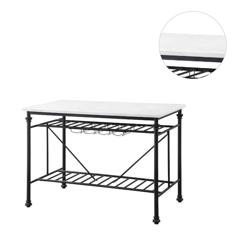 Marble Top Kitchen Island with Wine Glass Storage
