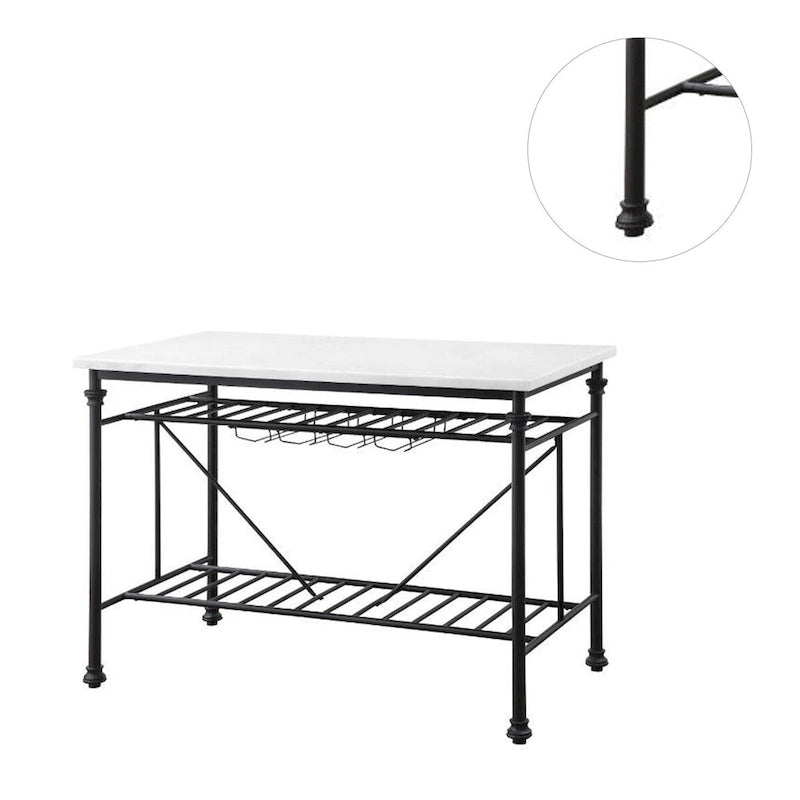 Marble Top Kitchen Island with Wine Glass Storage