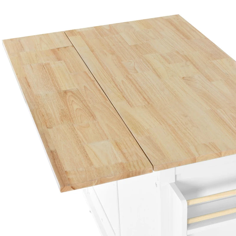 Kitchen Cart with Rubber Wood Drop-Leaf Countertop and Sliding Barn Door