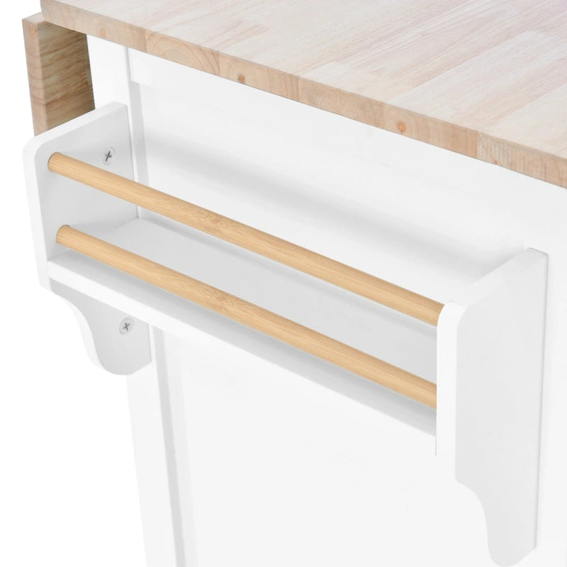 Kitchen Cart with Rubber Wood Drop-Leaf Countertop and Sliding Barn Door