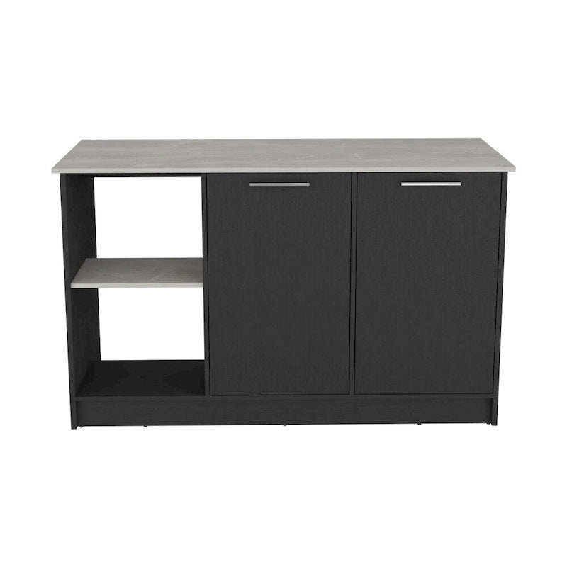 Kitchen Island with Open Shelves and Cabinet Storage