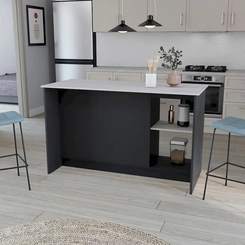 Kitchen Island with Open Shelves and Cabinet Storage