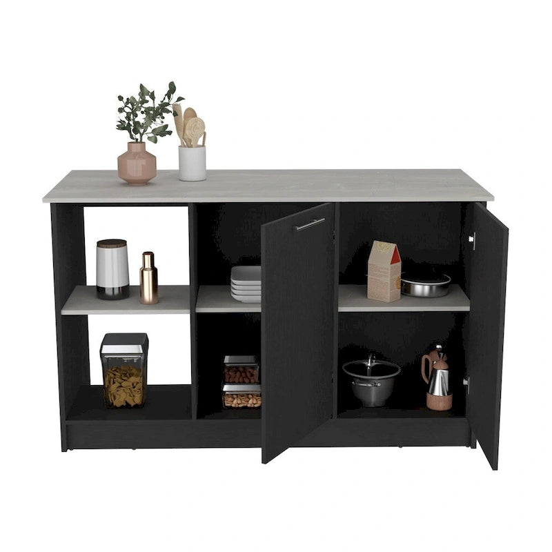Kitchen Island with Open Shelves and Cabinet Storage