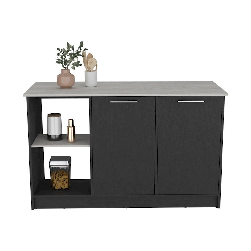 Kitchen Island with Open Shelves and Cabinet Storage