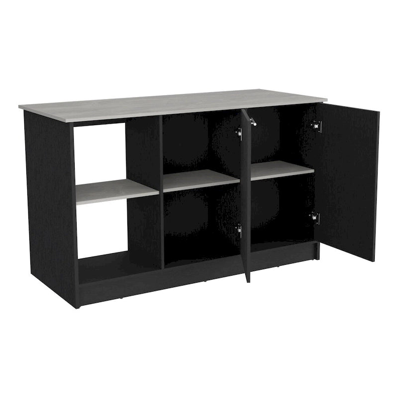 Kitchen Island with Open Shelves and Cabinet Storage