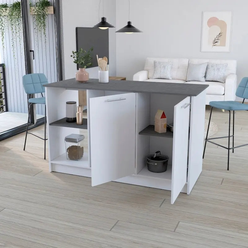 Kitchen Island with Open Shelves and Cabinet Storage