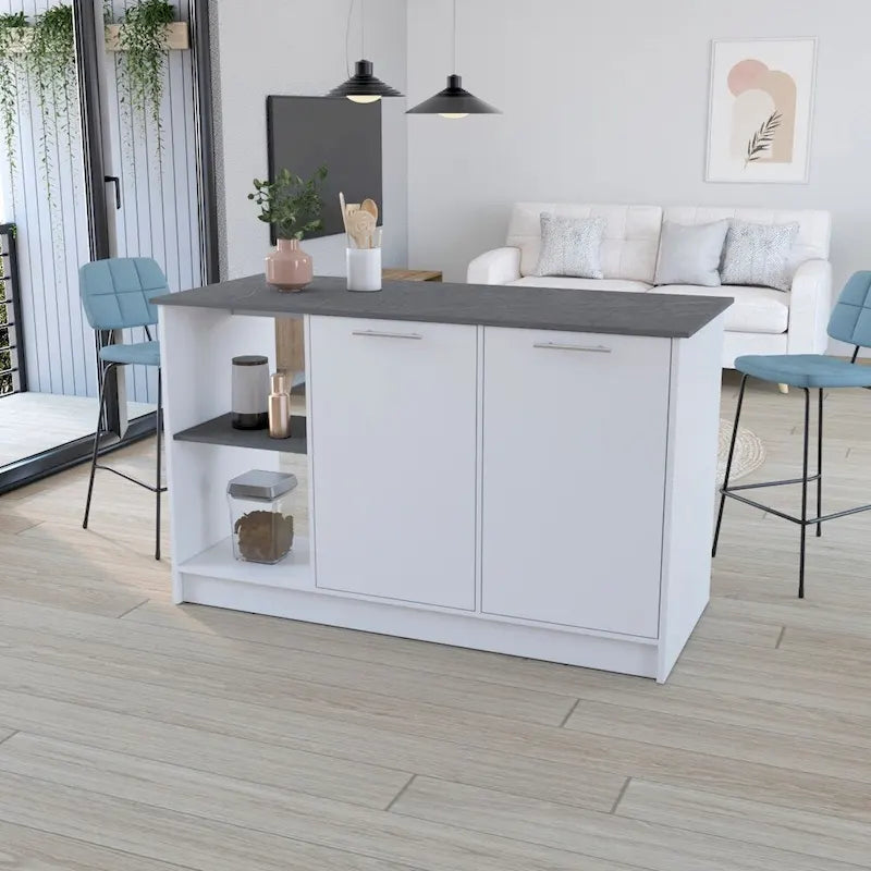 Kitchen Island with Open Shelves and Cabinet Storage
