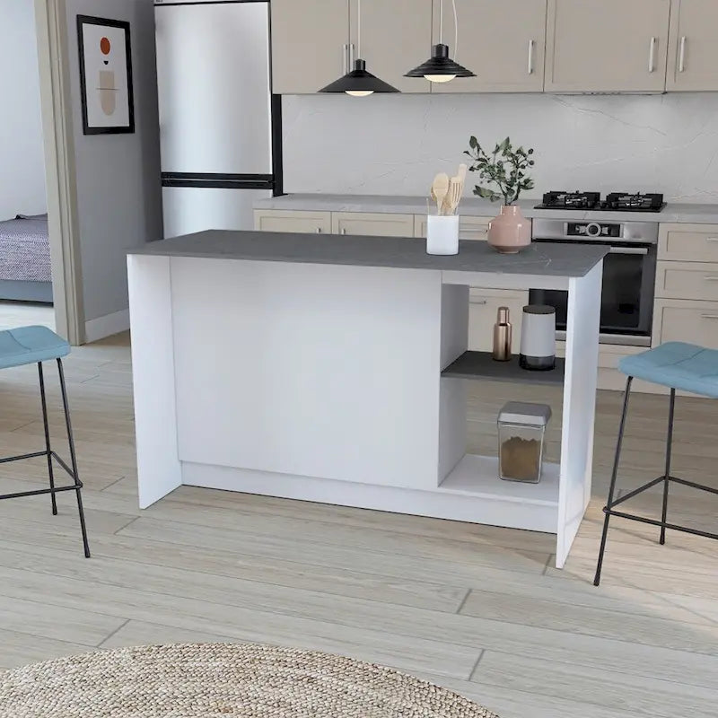 Kitchen Island with Open Shelves and Cabinet Storage
