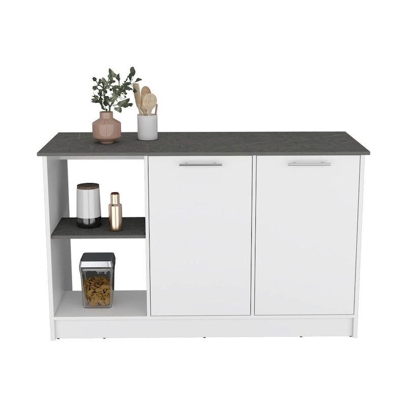 Kitchen Island with Open Shelves and Cabinet Storage