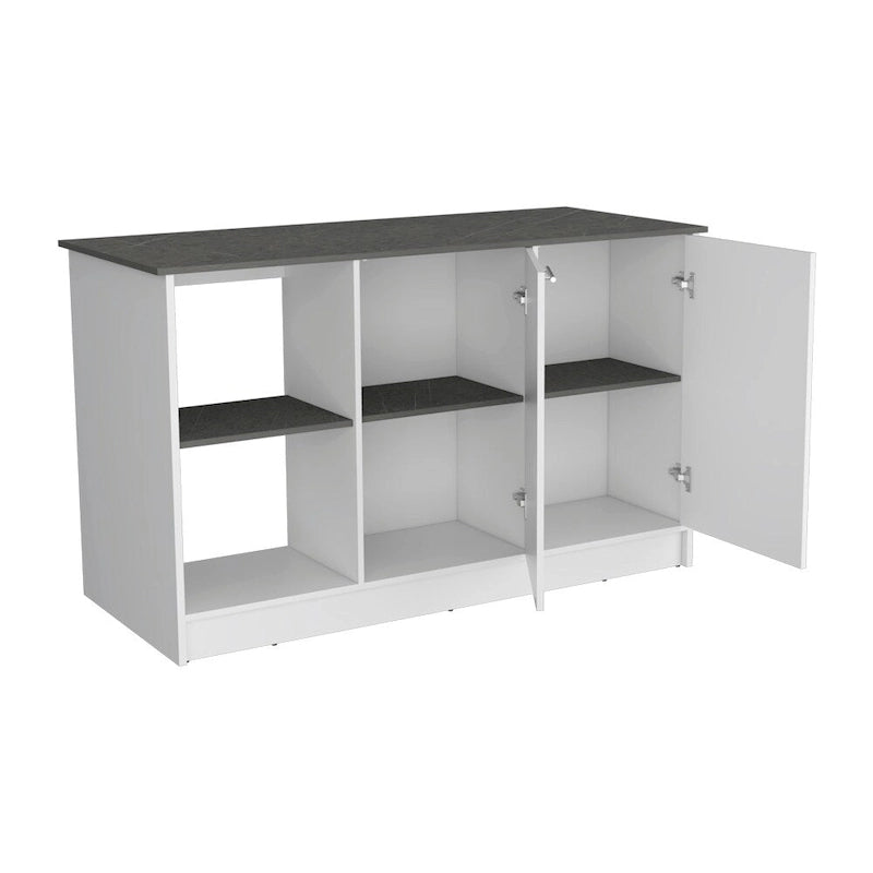 Kitchen Island with Open Shelves and Cabinet Storage
