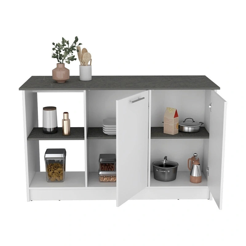 Kitchen Island with Open Shelves and Cabinet Storage