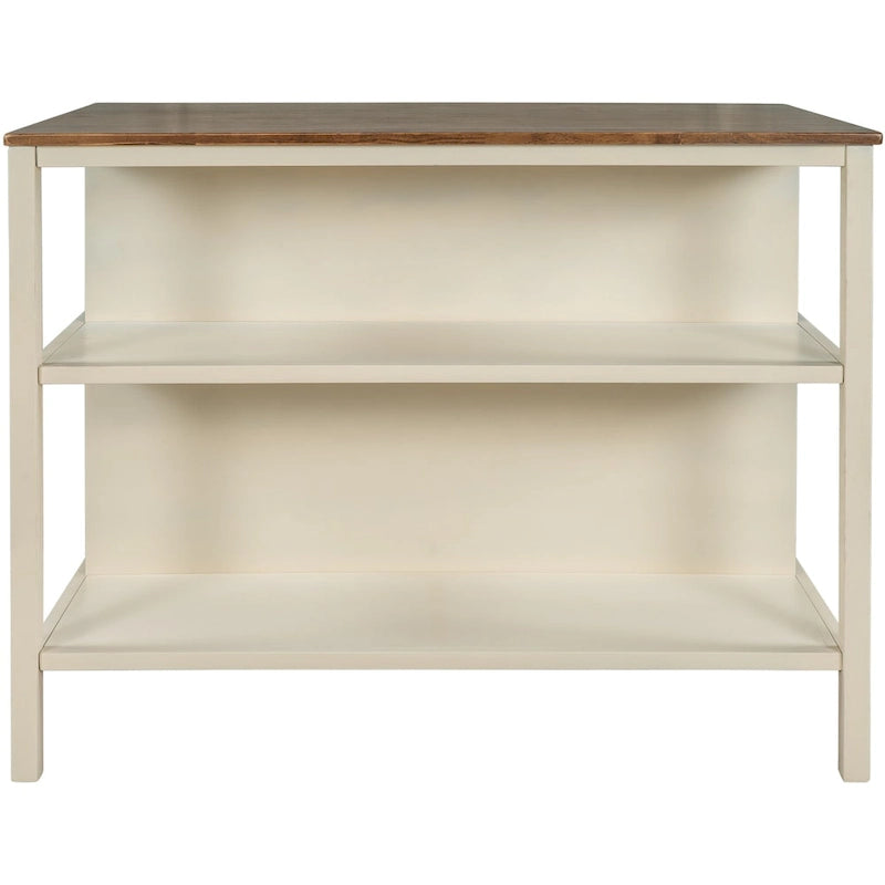 Rustic 45" Stationary Kitchen Island with Rubber Wood Butcher Block Top and 2 Open Shelves