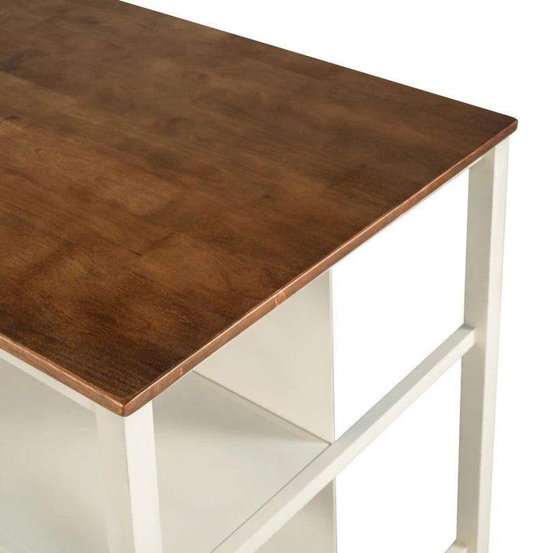 Rustic 45" Stationary Kitchen Island with Rubber Wood Butcher Block Top and 2 Open Shelves