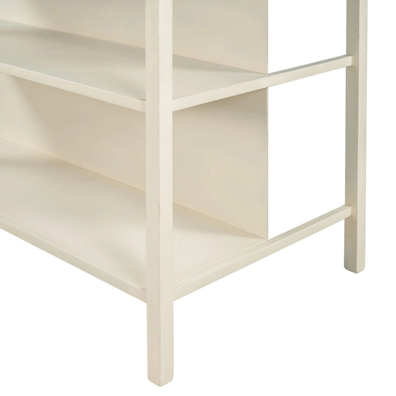 Rustic 45" Stationary Kitchen Island with Rubber Wood Butcher Block Top and 2 Open Shelves