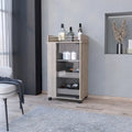 Glass Door Bar Cart with Bottle Holder and Casters, Light Gray
