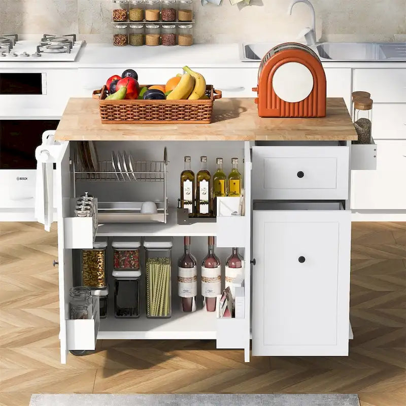 53.9" Rolling Kitchen Cart on Wheels with Drop Leaf