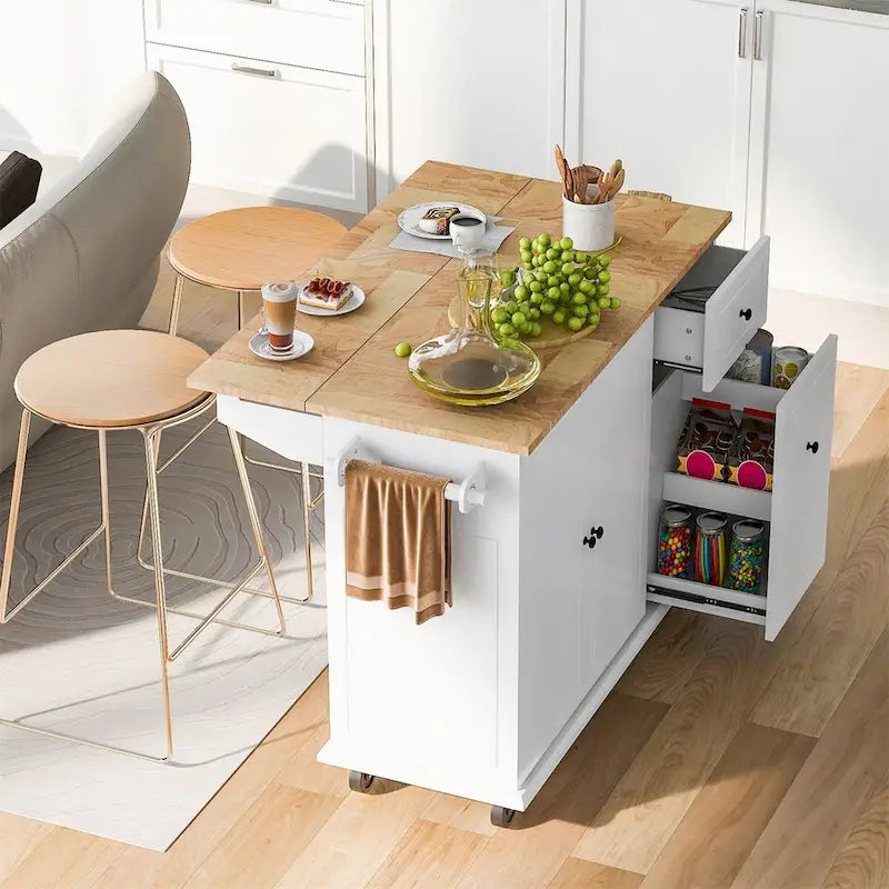 53.9" Rolling Kitchen Cart on Wheels with Drop Leaf