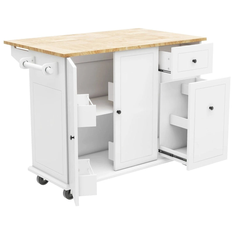 53.9" Rolling Kitchen Cart on Wheels with Drop Leaf