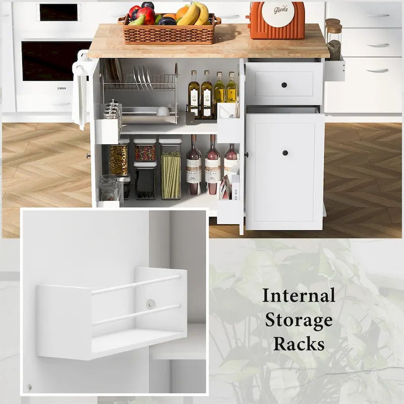 53.9" Rolling Kitchen Cart on Wheels with Drop Leaf