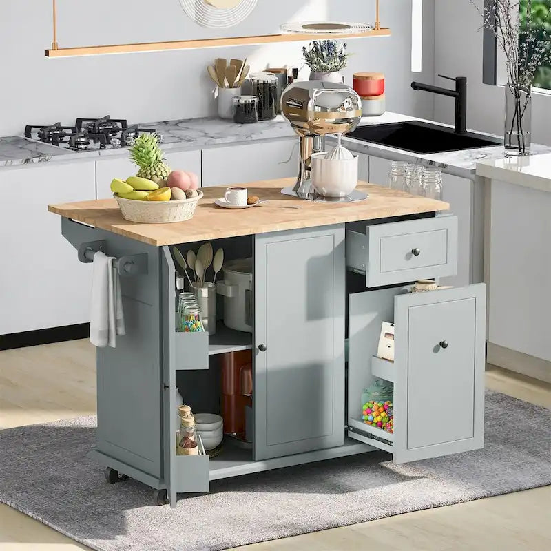 53.9" Rolling Kitchen Cart on Wheels with Drop Leaf