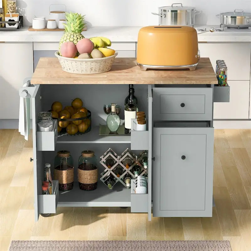 53.9" Rolling Kitchen Cart on Wheels with Drop Leaf