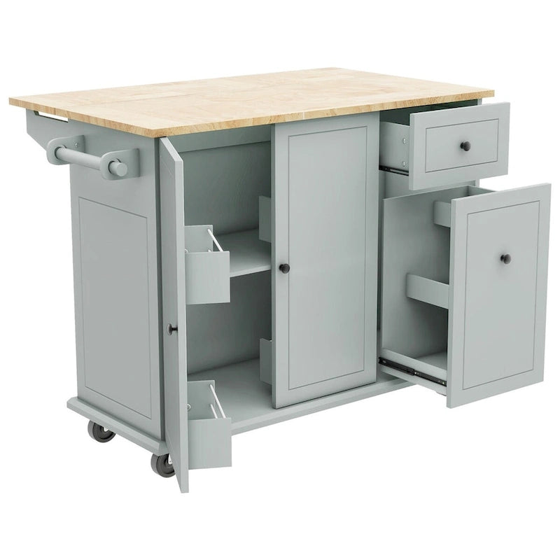 53.9" Rolling Kitchen Cart on Wheels with Drop Leaf