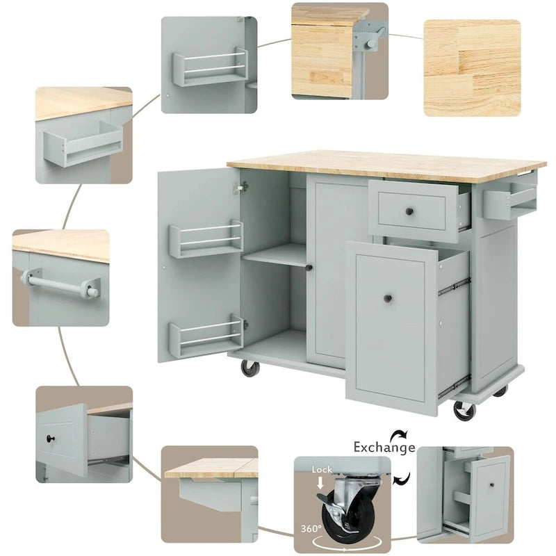 53.9" Rolling Kitchen Cart on Wheels with Drop Leaf
