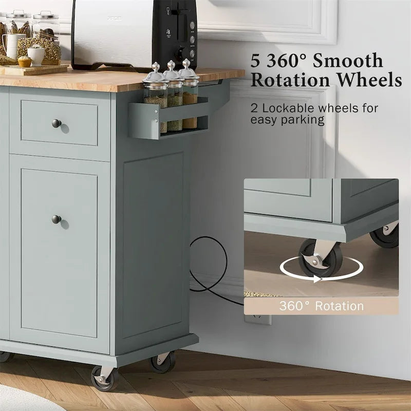 53.9" Rolling Kitchen Cart on Wheels with Drop Leaf