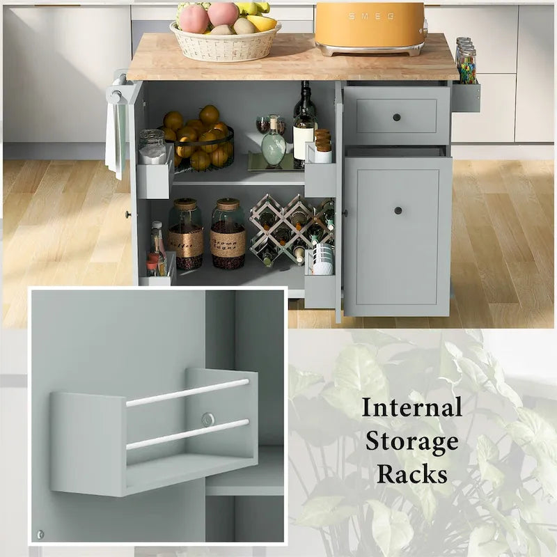 53.9" Rolling Kitchen Cart on Wheels with Drop Leaf