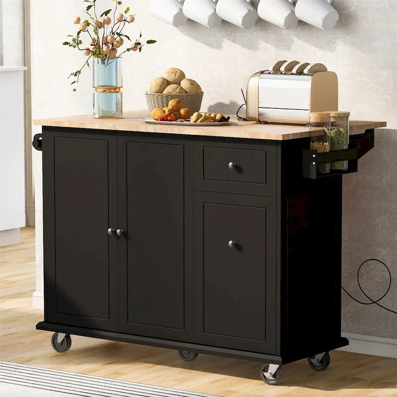 53.9" Rolling Kitchen Cart on Wheels with Drop Leaf