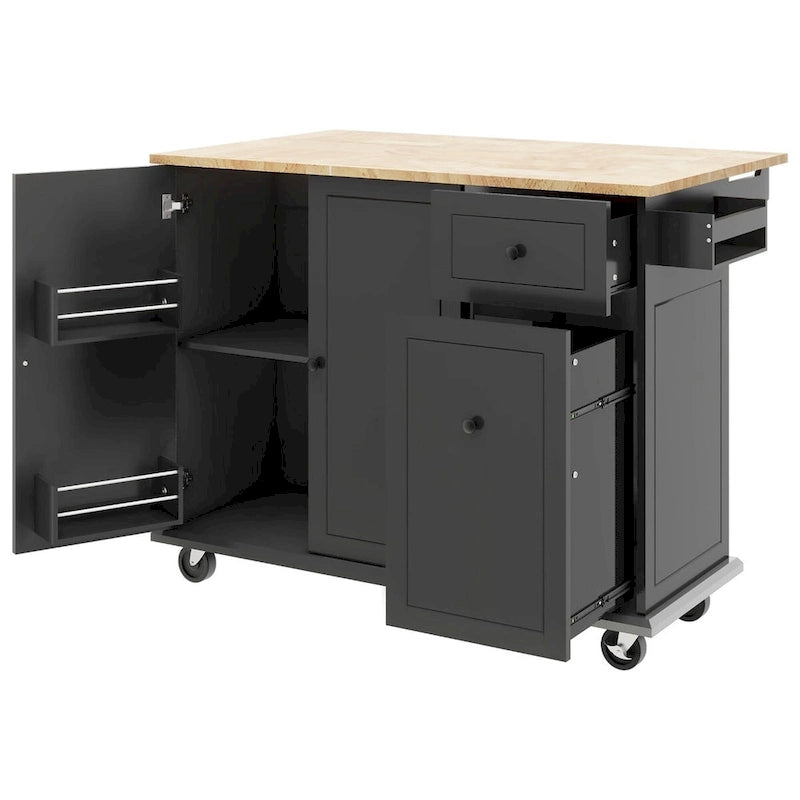 53.9" Rolling Kitchen Cart on Wheels with Drop Leaf