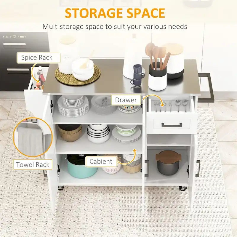 Rolling Kitchen Island on Wheels with Drawer and Storage