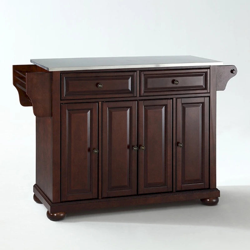 Stainless Steel Top Kitchen Island in Vintage Mahogany Finish - 18"D x 51.5"W x 34"H