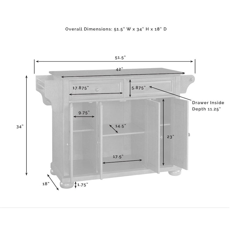 Stainless Steel Top Kitchen Island in Vintage Mahogany Finish - 18"D x 51.5"W x 34"H