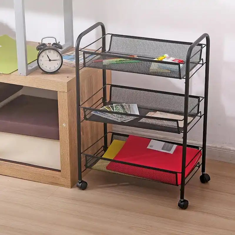 3-Tier Rolling Storage Cart with Wire Mesh Baskets