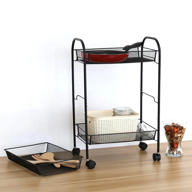 3-Tier Rolling Storage Cart with Wire Mesh Baskets