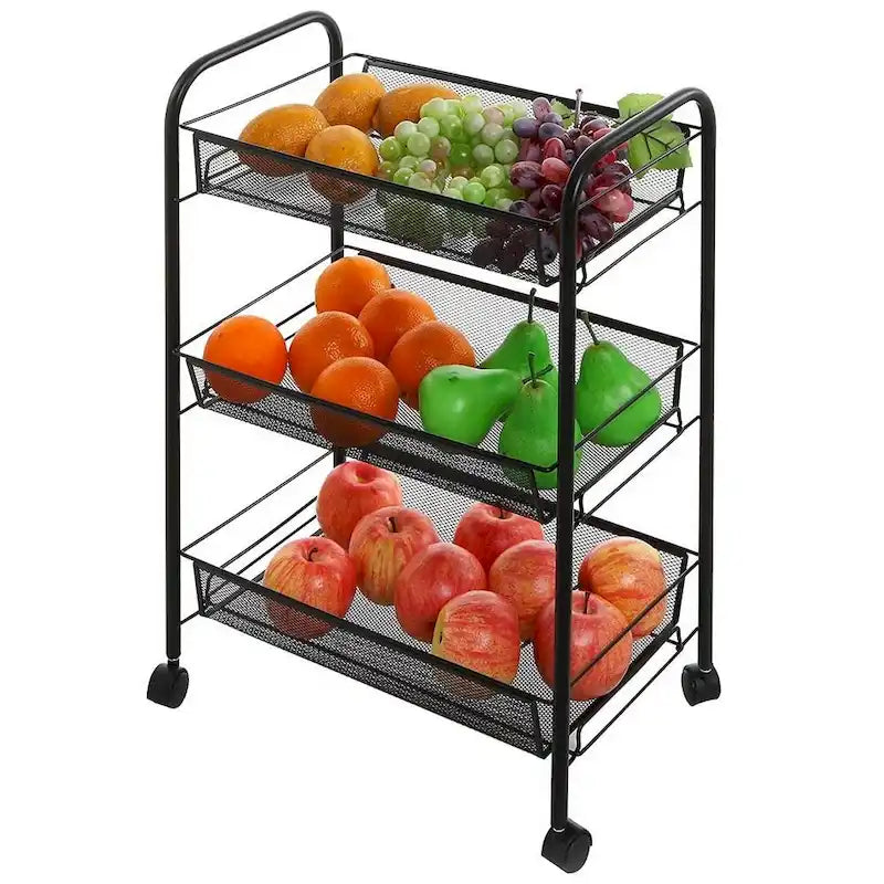 3-Tier Rolling Storage Cart with Wire Mesh Baskets