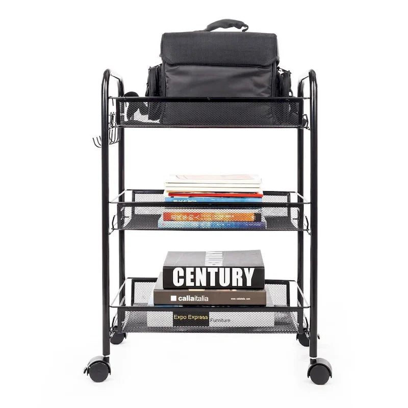 3-Tier Rolling Storage Cart with Wire Mesh Baskets