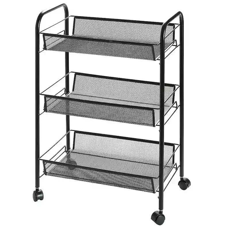3-Tier Rolling Storage Cart with Wire Mesh Baskets