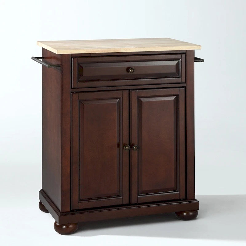 Natural Wood Top Portable Kitchen Island in Vintage Mahogany Finish - 18"D x 31"W x 33.5"H