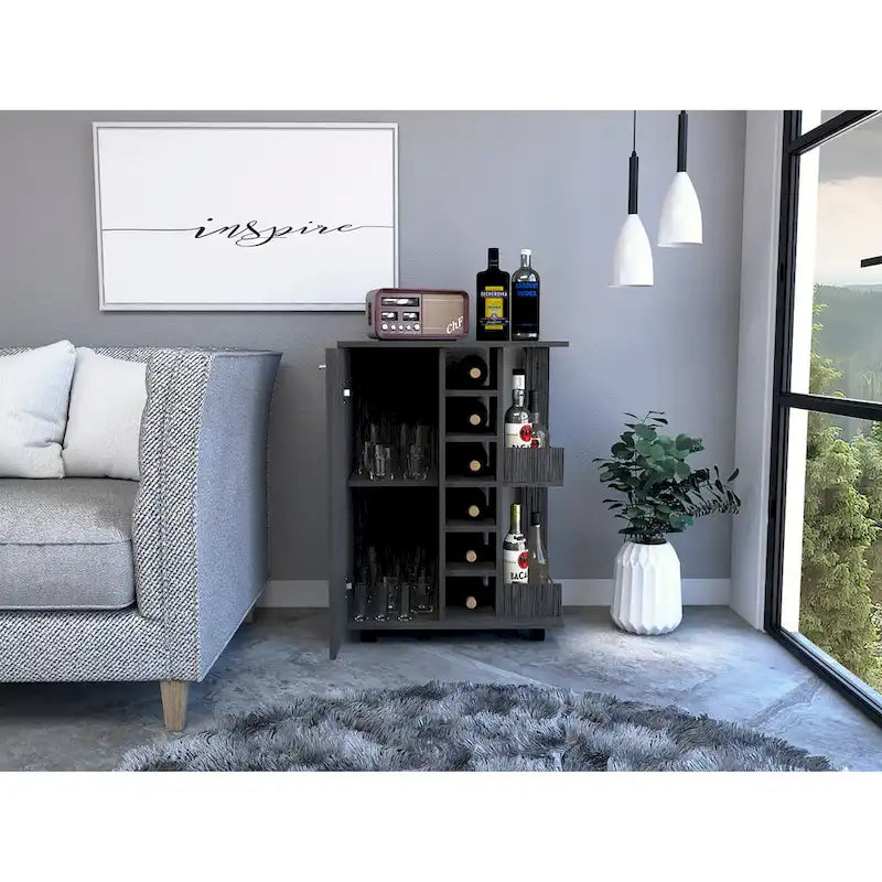 2-Shelf 6-Bottle Bar Cart with Division for Kitchen, Party and Living Room