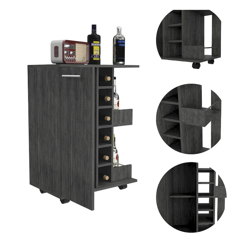 2-Shelf 6-Bottle Bar Cart with Division for Kitchen, Party and Living Room