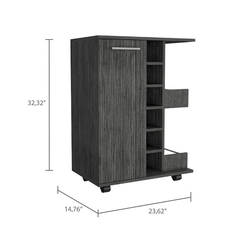 2-Shelf 6-Bottle Bar Cart with Division for Kitchen, Party and Living Room
