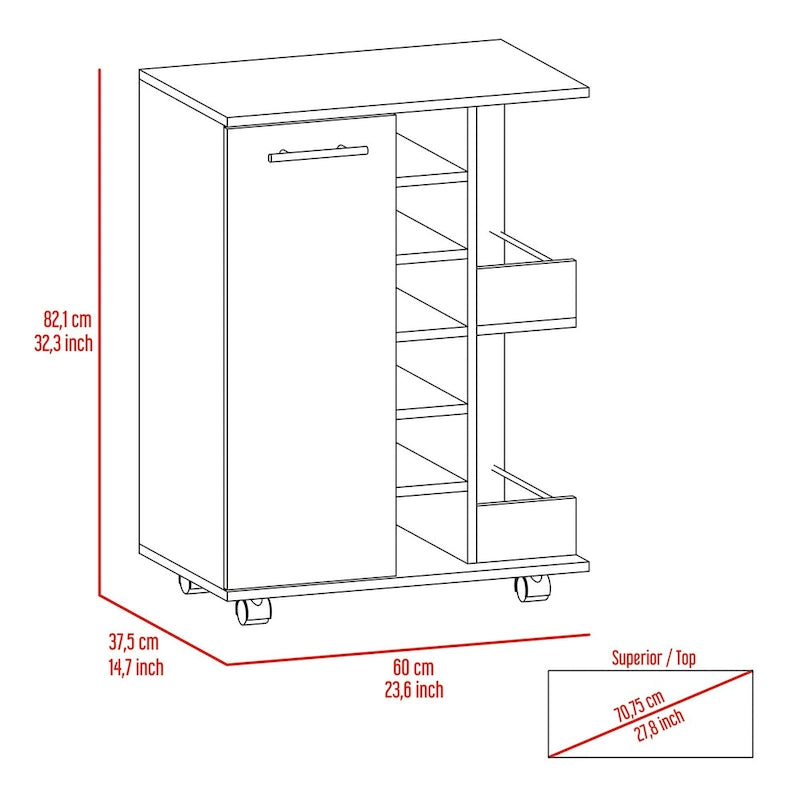 2-Shelf 6-Bottle Bar Cart with Division for Kitchen, Party and Living Room