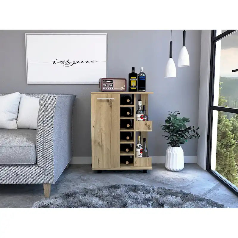 2-Shelf 6-Bottle Bar Cart with Division for Kitchen, Party and Living Room