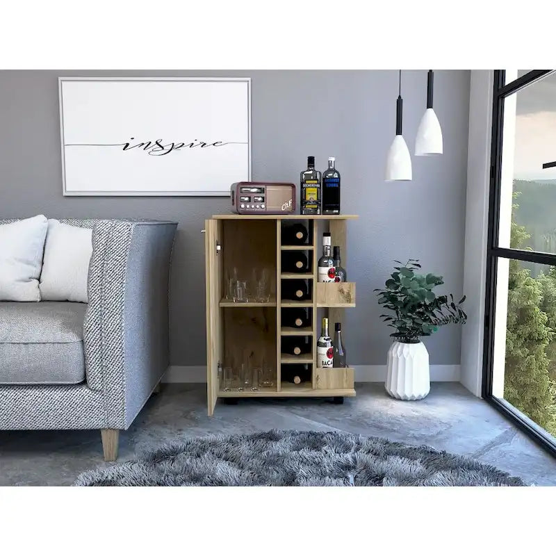 2-Shelf 6-Bottle Bar Cart with Division for Kitchen, Party and Living Room