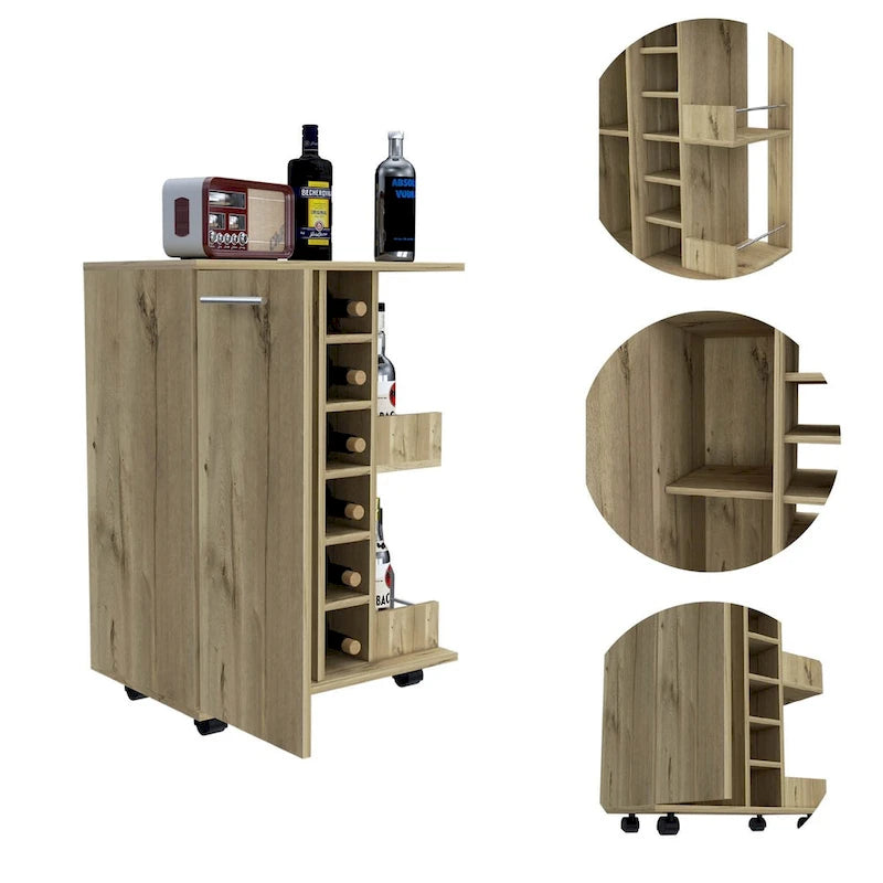 2-Shelf 6-Bottle Bar Cart with Division for Kitchen, Party and Living Room