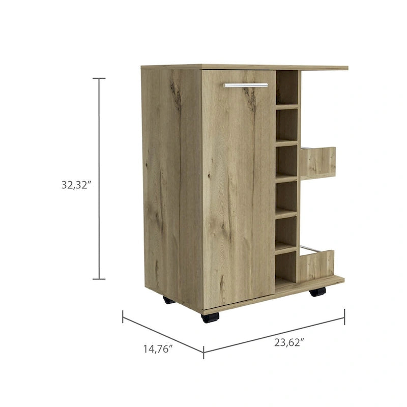 2-Shelf 6-Bottle Bar Cart with Division for Kitchen, Party and Living Room