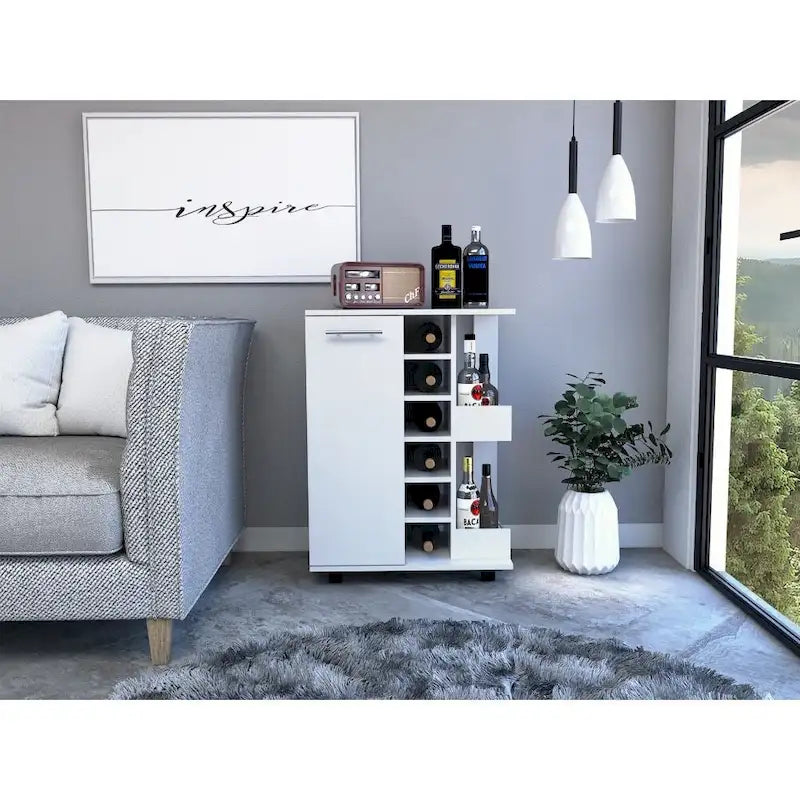 2-Shelf 6-Bottle Bar Cart with Division for Kitchen, Party and Living Room